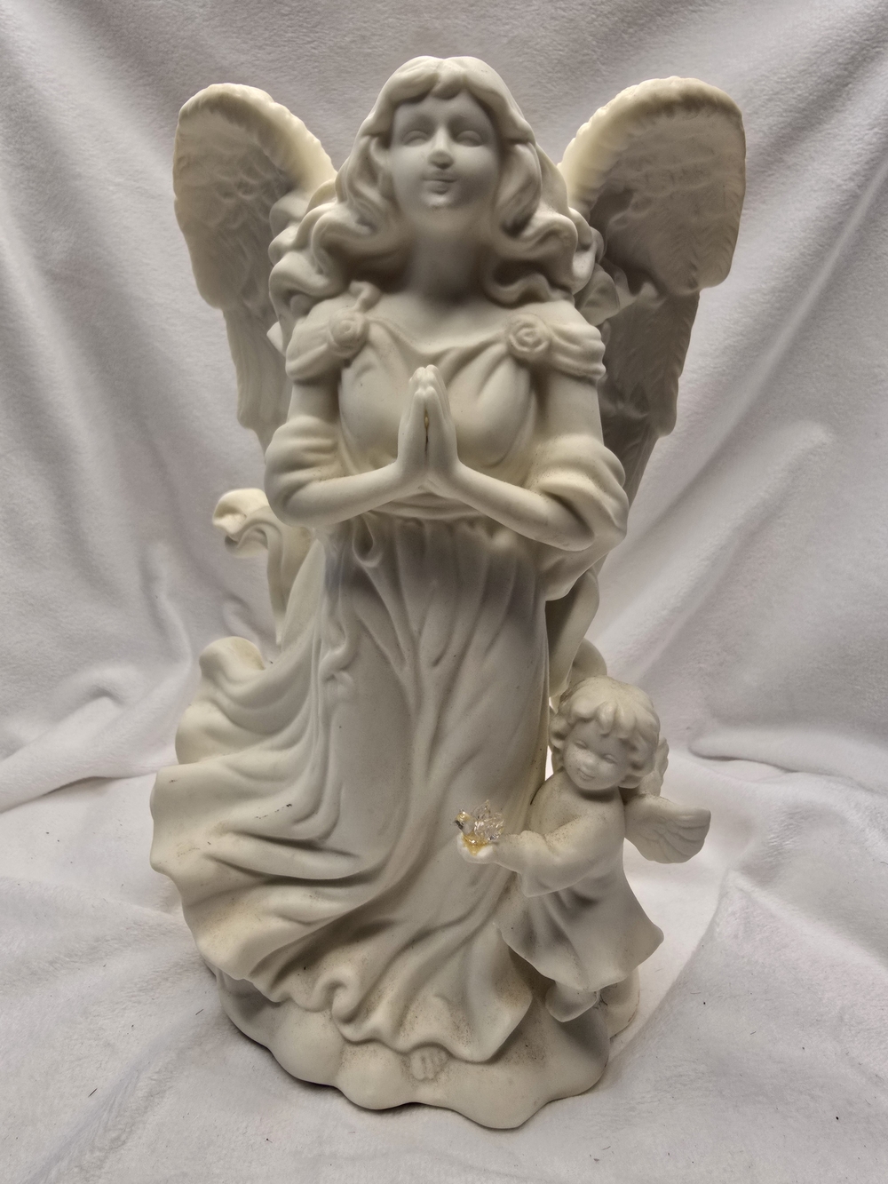 White Angel Statue Home Art Figurine - Praying Angel with Child